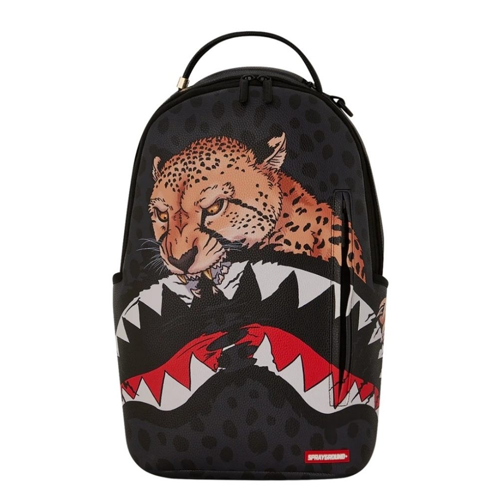 Sprayground Black and Red Cheetah Backpack